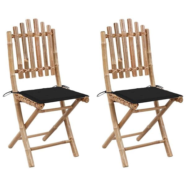 vidaXL Folding Patio Chairs 2 pcs with Cushions Bamboo