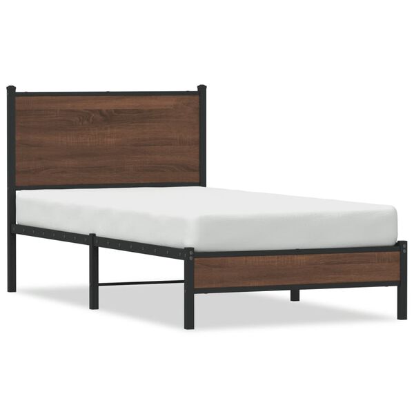vidaXL Bed Frame Brown Oak Steel, Engineered Wood Twin Bed Frame