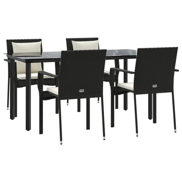vidaXL Garden Dining Set Black and Cream White Poly Rattan 5-Piece Set