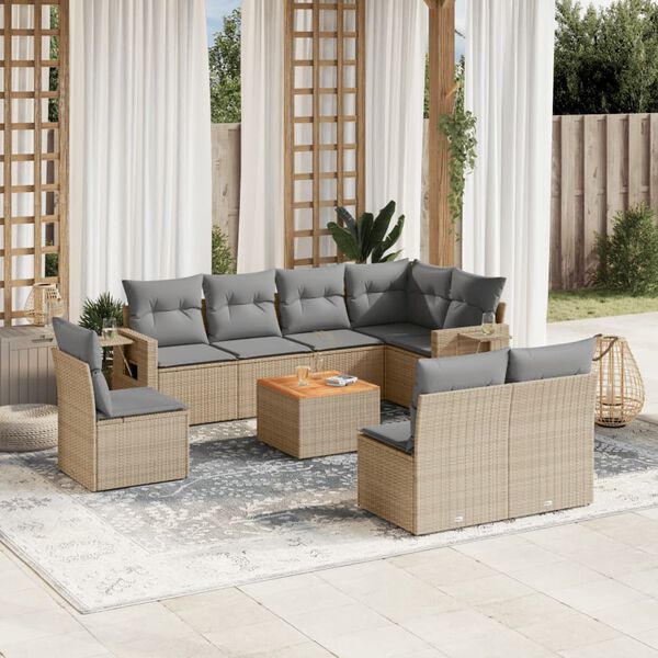 vidaXL Garden Sofa Set Beige PE Rattan Large Modular Garden Sofa Set