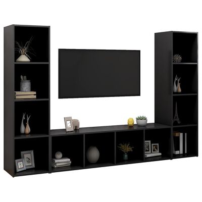 vidaXL TV Cabinets 3 pcs Black 56.1"x13.8"x14.4" Engineered Wood