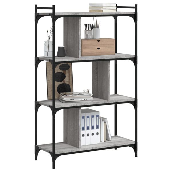 vidaXL Bookcase Grey sonoma Engineered wood, Metal 4-tier