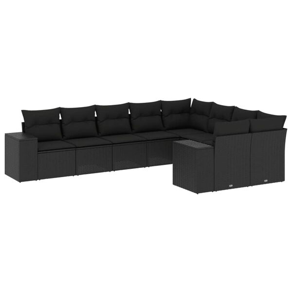 vidaXL Garden Sofa Set Black PE Rattan Large Adjustable Feet