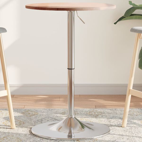 vidaXL Bar Table Medium brown, Chrome Solid oak wood, Chromed steel