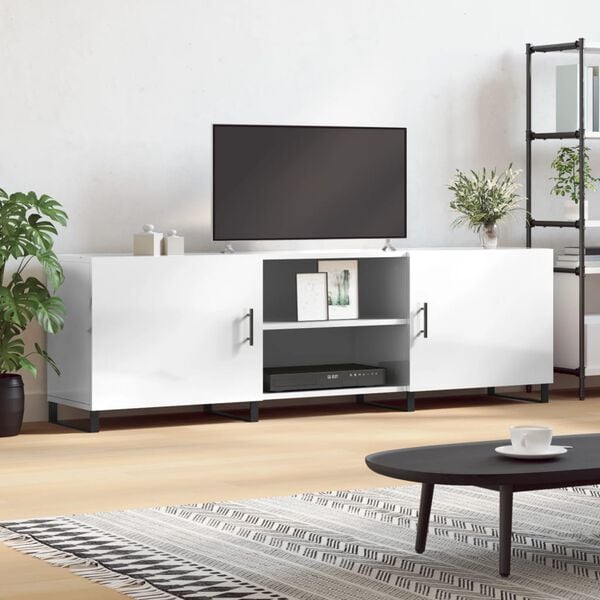 vidaXL TV Cabinet High gloss white Medium Engineered wood & Iron