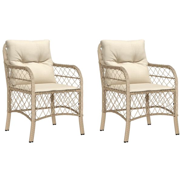 vidaXL Garden Chair Set of 2 Beige Poly Rattan Standard