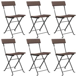 vidaXL Folding Bistro Chair Set of 6 Brown PE rattan, powder-coated steel