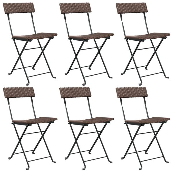 vidaXL Folding Bistro Chair Set of 6 Brown PE rattan, powder-coated steel