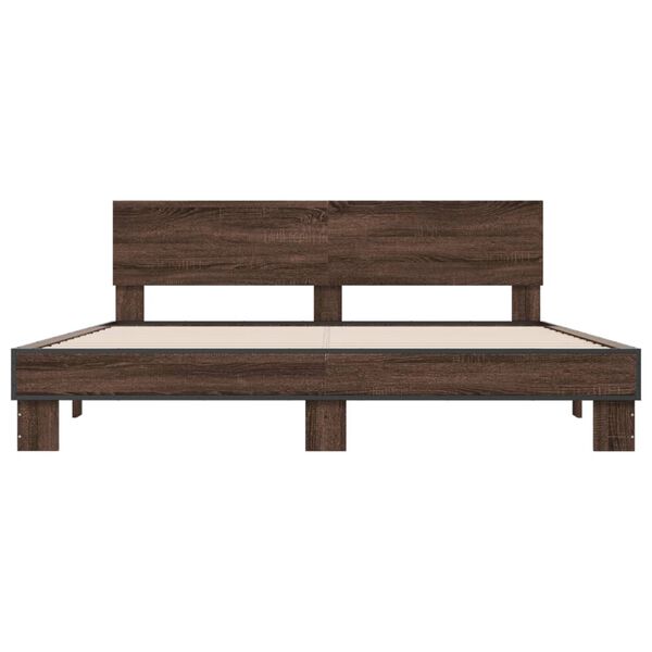 vidaXL Bed Frame Brown oak Engineered wood, metal, plywood Super King
