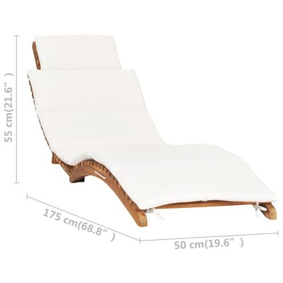 vidaXL Folding Sun Lounger with Cream White Cushion Solid Teak Wood