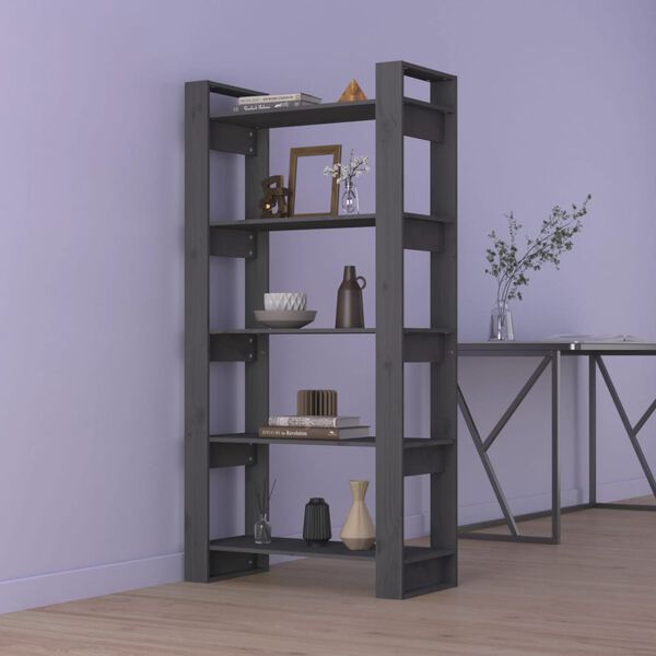vidaXL Book Cabinet Grey Solid pinewood Medium Book Cabinet