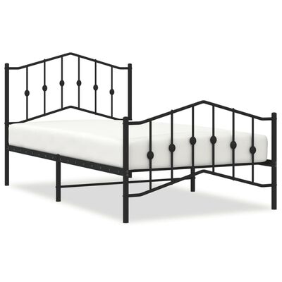 vidaXL Metal Bed Frame with Headboard and Footboard Black 39.4"x74.8"