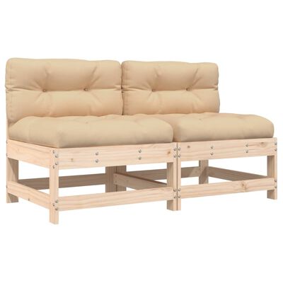 vidaXL Middle Sofas with Cushions 2 pcs Solid Wood Pine