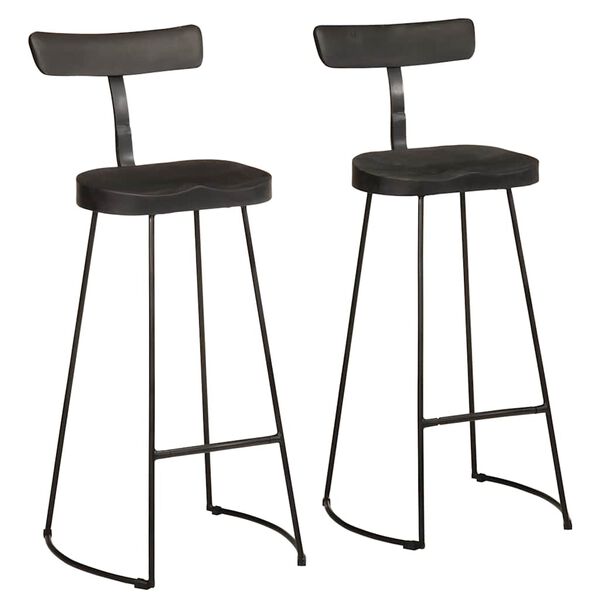 vidaXL Bar Stool Set of 2 Black Solid mango wood, iron Medium Footrest