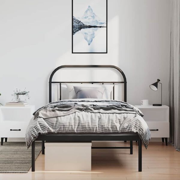 vidaXL Bed Frame Black Powder-Coated Steel Single Bed Frame