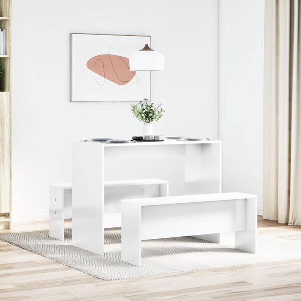 vidaXL Dining Table and Bench Set High Gloss White Engineered Wood