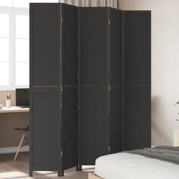vidaXL Room Divider 5 Panels Black Solid Wood Paulownia