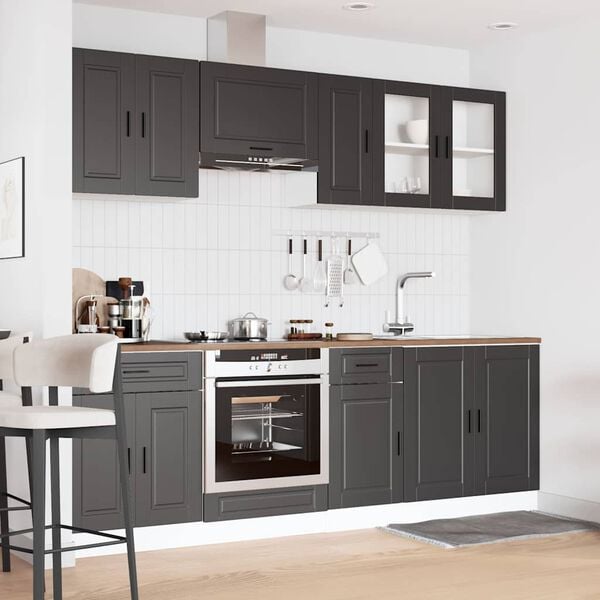 vidaXL Kitchen Cabinet Set Black Engineered wood and glass Large