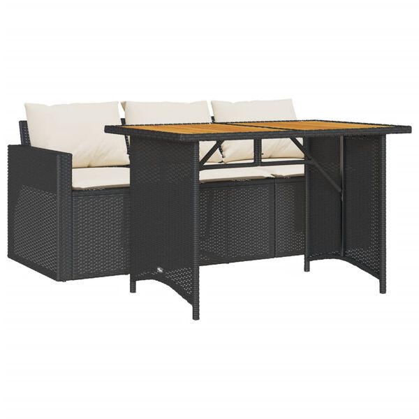 vidaXL Garden Dining Set Black PE Rattan 3-Seater Removable Covers