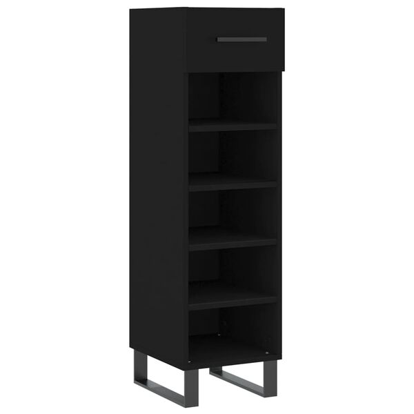 vidaXL Shoe Cabinet Black Engineered Wood, Iron Medium Shoe Cabinet