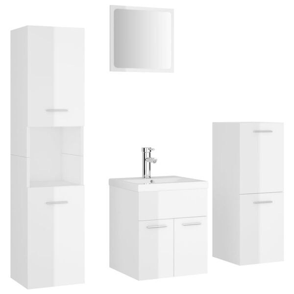 vidaXL Bathroom Furniture Set High Gloss White Engineered Wood, Ceramic