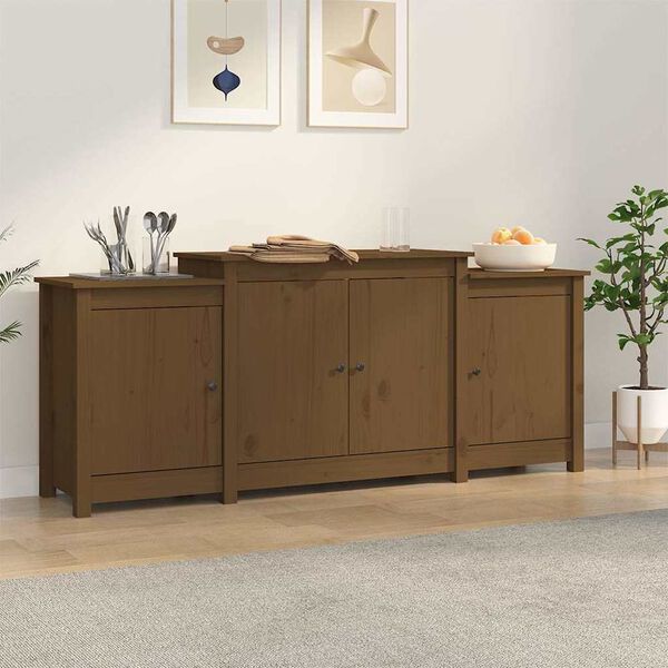 vidaXL Sideboard Honey Brown Solid Pine Wood, Metal