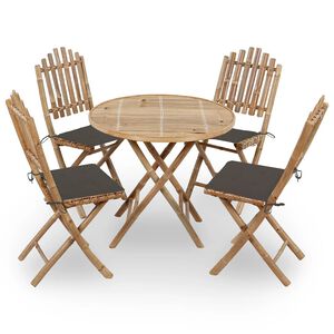 vidaXL Patio Dining Set Set of 4 Natural Bamboo Bamboo, Polyester Medium