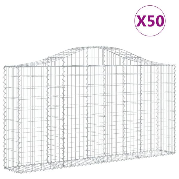 vidaXL Arched Gabion Baskets 50 pcs 78.7"x11.8"x39.4"/47.2" Galvanized Iron