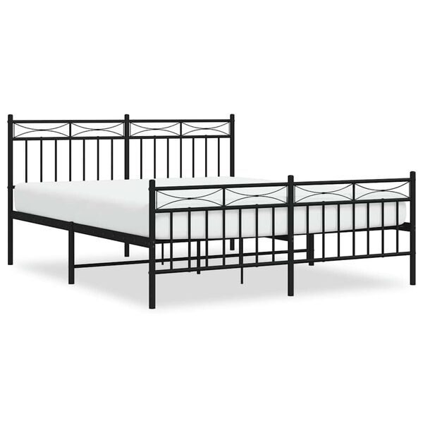 vidaXL Bed Frame Black Powder-Coated Steel Double Bed Frame