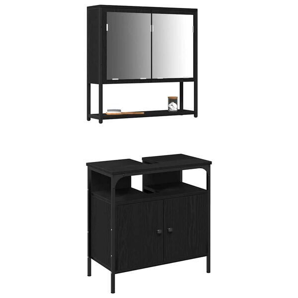 vidaXL Bathroom Furniture Set with Shelf 2 pcs Black Engineered wood