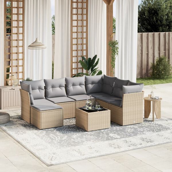 vidaXL Garden Sofa Set Mix Beige Poly Rattan Large Removable Covers