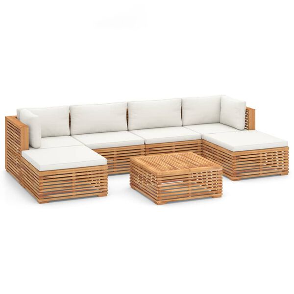 vidaXL 7 Piece Patio Lounge Set with Cream Cushion Solid Teak Wood