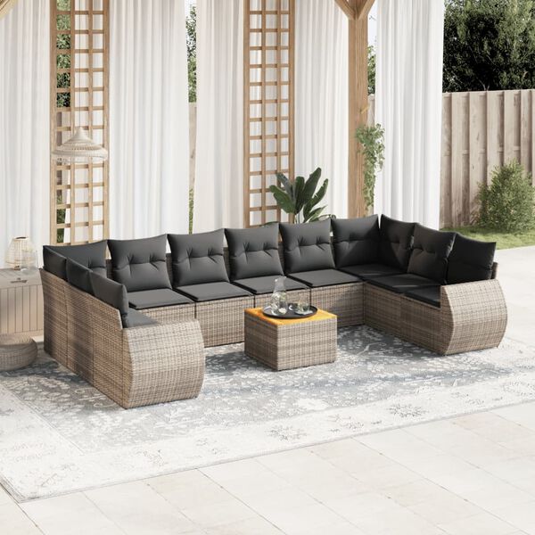 vidaXL Garden Sofa Set Grey PE rattan, powder-coated steel, acacia wood