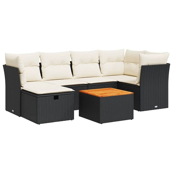 vidaXL Garden Sofa Set Black PE Rattan 7 Piece Modular Garden Sofa Set