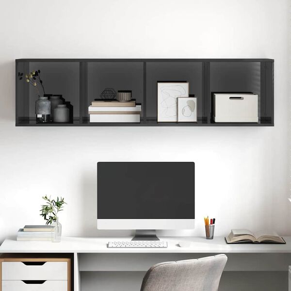 vidaXL Wall-mounted TV Stand High Gloss Gray 14.6"x14.6"x56.1" Engineered Wood