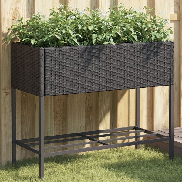 vidaXL Garden Planter Black PE Rattan Medium Garden Planter