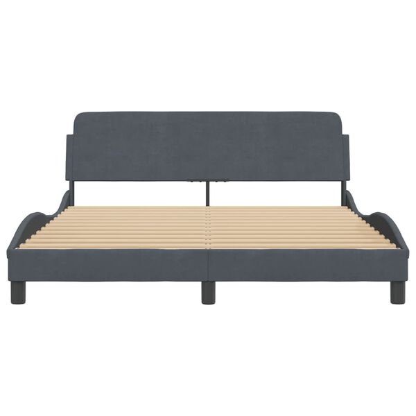 vidaXL Bed Frame Dark Grey Velvet, Metal, Solid Pine Wood, Plywood Queen