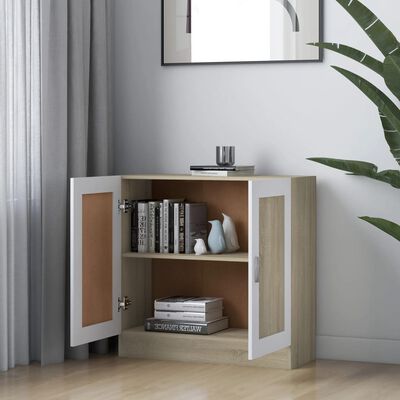 vidaXL Book Cabinet White and Sonoma Oak 32.5"x12"x31.5" Engineered Wood