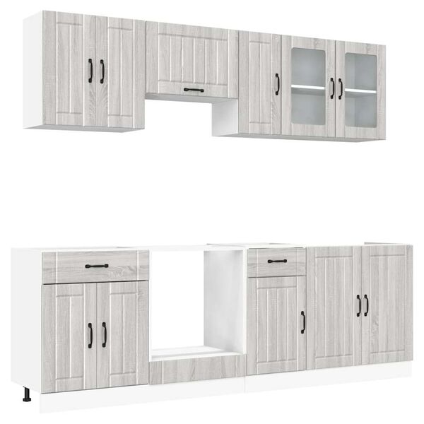 vidaXL Kitchen Cabinet Set Gray Sonoma Engineered wood and glass