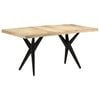 vidaXL Dining Table Natural, Black Rough Mango Wood, Powder-Coated Steel