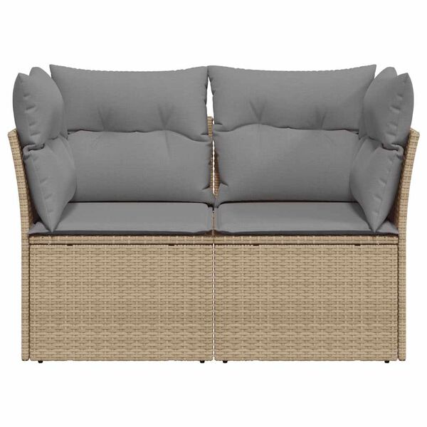 vidaXL Garden Sofa Beige Poly Rattan 2-seater Adjustable Feet