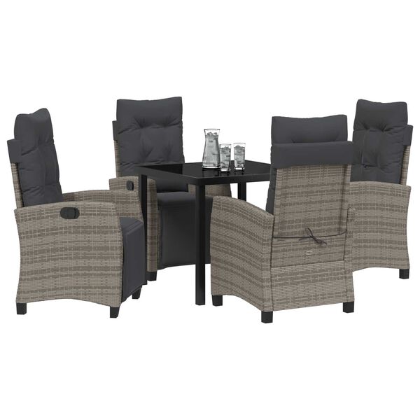 vidaXL Garden Dining Set with Cushion 5 pcs Grey Poly Rattan