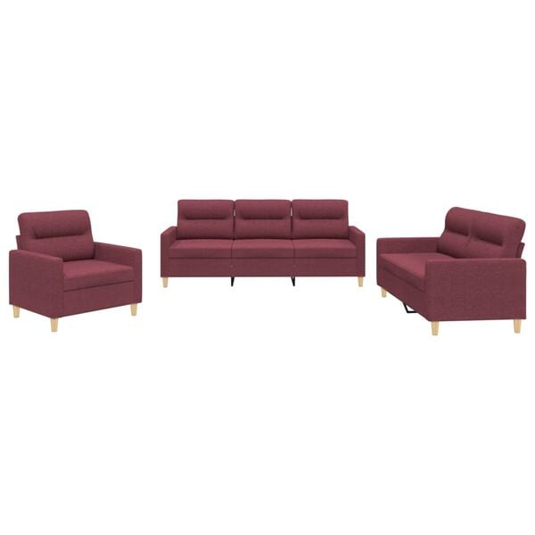 vidaXL Sofa Set Wine Red Polyester, Metal, Textilene, Plywood 3 Piece