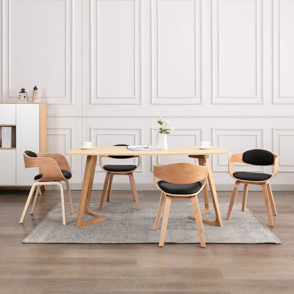 vidaXL Dining Chair Set of 4 Black and Natural Wood