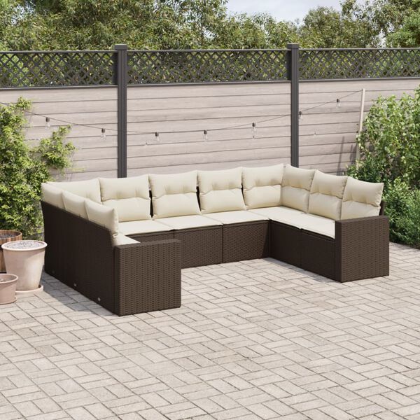 vidaXL Garden Sofa Set Brown Poly Rattan 9 Piece Modular