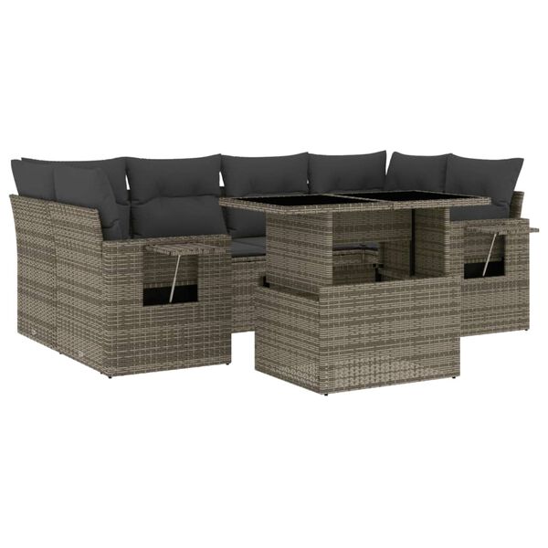 vidaXL Garden Sofa Set Grey PE rattan Large Adjustable Armrests