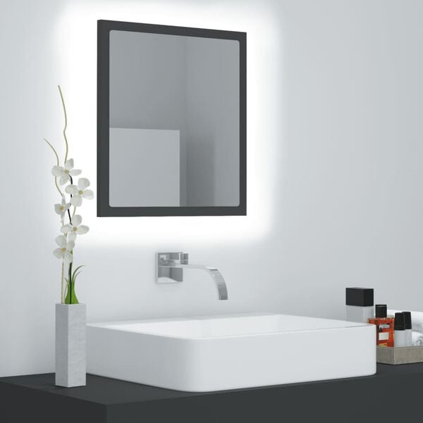 vidaXL Mirror Grey Acrylic, Engineered wood Medium Bathroom Mirror