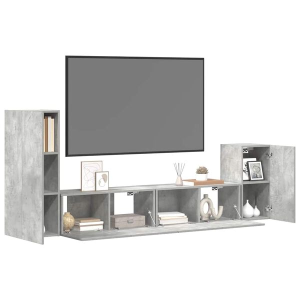 vidaXL TV Cabinet Set Set of 4 Concrete grey Engineered wood Large