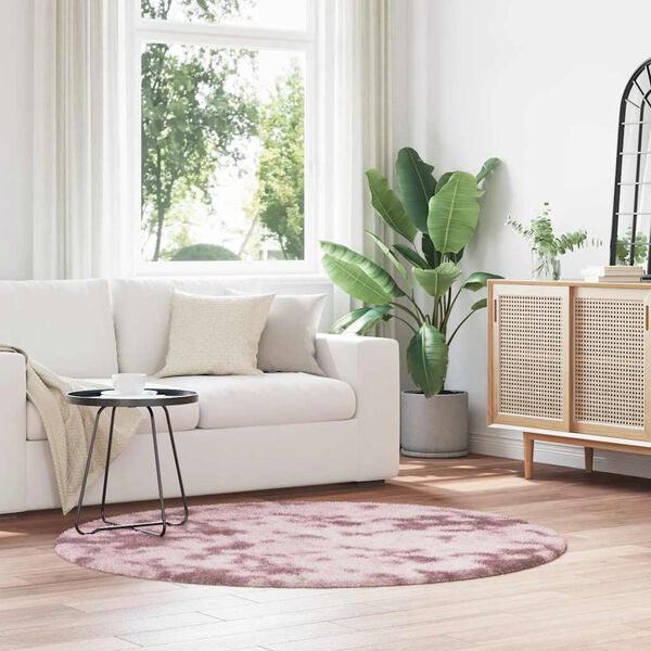 vidaXL Shaggy Rug Dusty Pink 100% Polyester 63 in Round Foldable