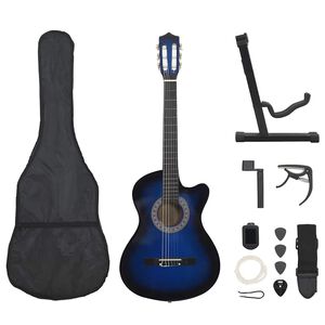 vidaXL 12 Piece Western Classical Guitar Set with 6 Strings Blue 38"